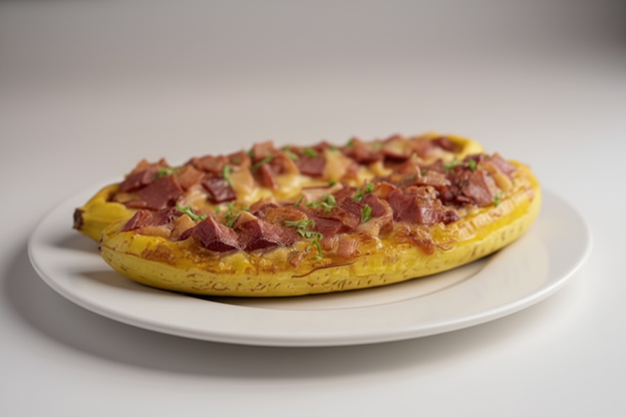 Canoa de plátano con salchichón Kimby