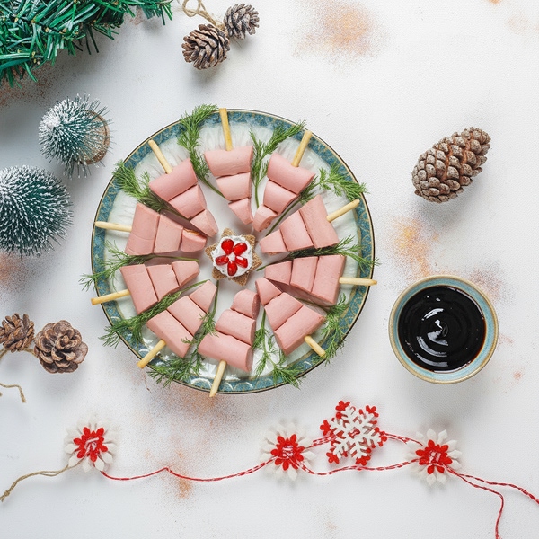Receta Aperitivos navideños: árboles de salchicha