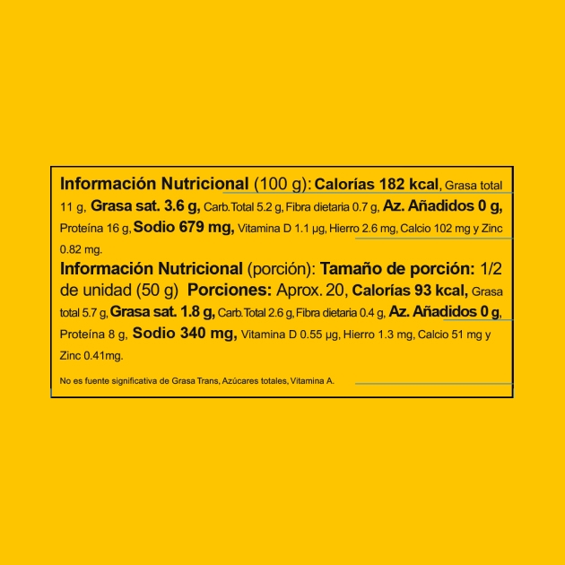 Tabla nutricional de chorizo de pollo tradición 1000g