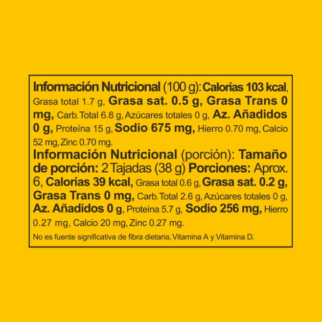 Tabla nutricional de jamón mixto de pollo y cerdo 230g