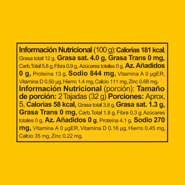 Tabla nutricional de mortadela de pollo 160g