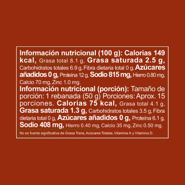 Tabla nutricional de Salchichón de pollo cervecero 750g