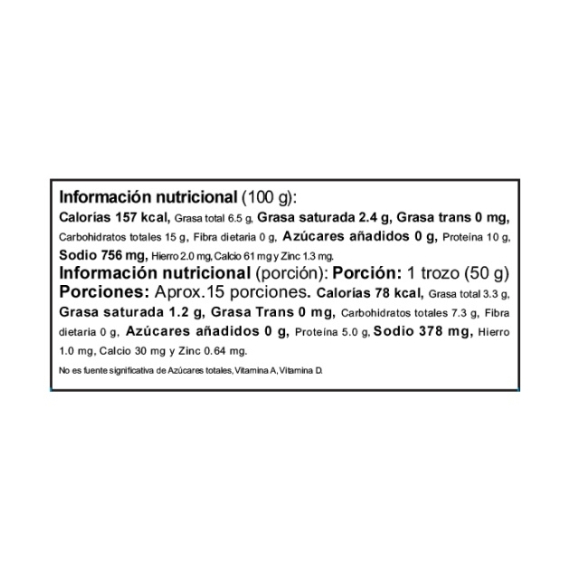 Tabla nutricional de Salchicha de Pollo 750g