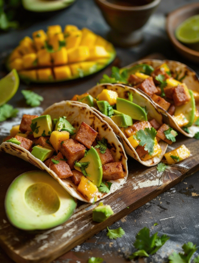 Tacos de salchichón y mango