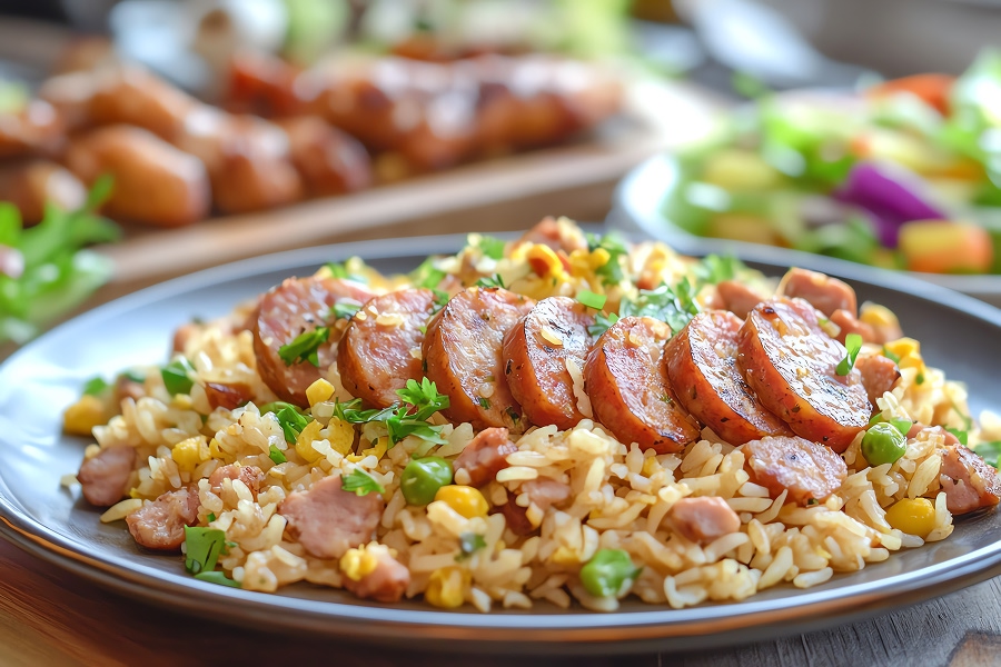 Arroz a la valenciana con salchicha Kimby