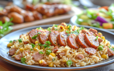 Arroz a la valenciana con salchicha Kimby