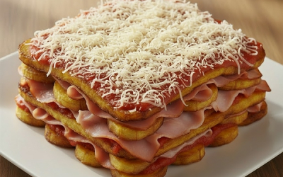 Lasaña de jamón Kimby y plátano maduro