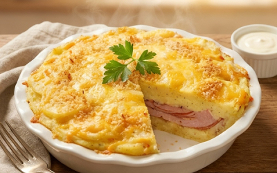 Pastel de papas con jamón navideño