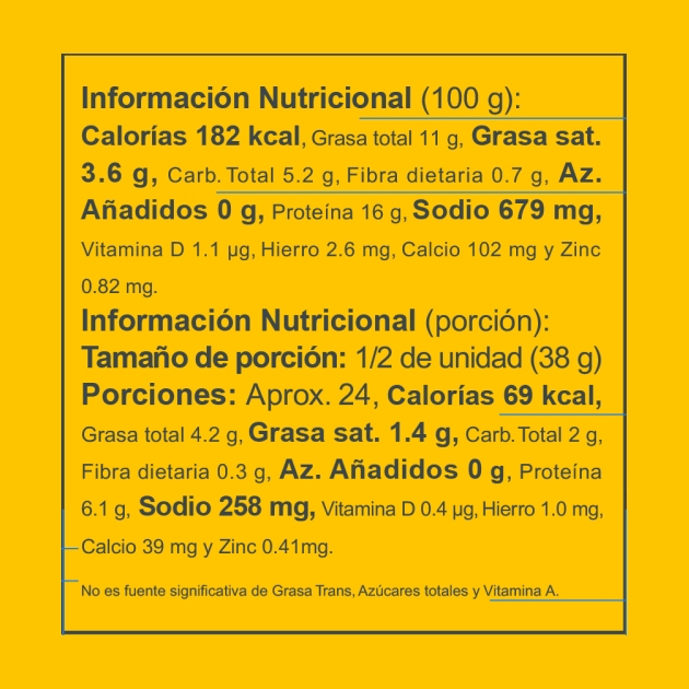 Tabla nutricional de chorizo de pollo tradición 900g